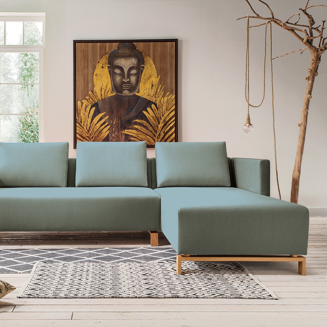Couch mit Recamiere "Fino-Vegan" - Holzart: Massivholz - Farbe: braun von allnatura
