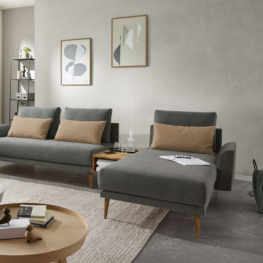 Couch mit Recamiere "Vamea" - Holzart: Massivholz - Farbe: braun von allnatura