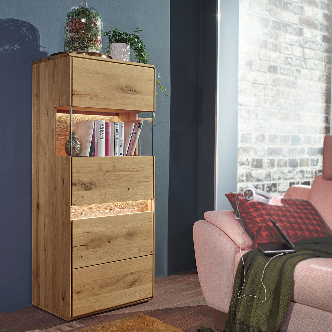 Highboard "Bassano" - Holzart: Wildeiche | 100% vegan - Farbe: braun von allnatura