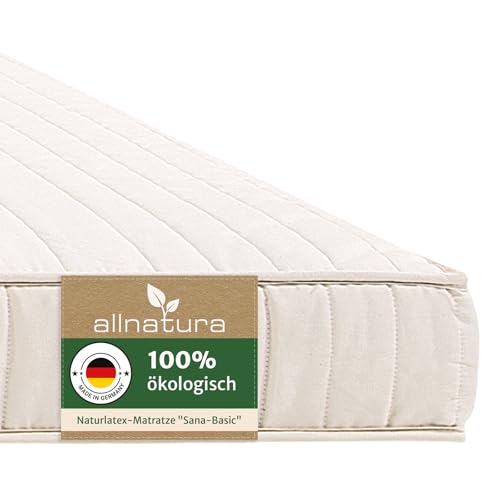allnatura Naturlatex-Matratze - 90x200 cm, Firm (H4), Höhe: 14 cm - 5-Zonen-Stützsystem mit integrierter Schulterabsenkung - In Deutschland hergestellt mit 100% Naturkautschuk von allnatura
