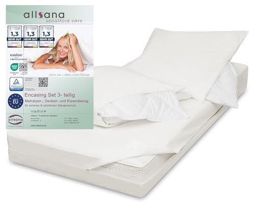 Allsana Allergiker Encasing Set 3- teilig | Kissenbezug 40x80 cm+ Deckenbezug 135x200 cm+ Matratzenbezug 100x200x16cm | Allergie Bettwäsche | Milbenschutz | allergendichte Zwischenbezüge | TÜV geprüft von allsana