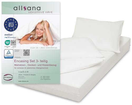 allsana Allergiker Encasing Set 3- teilig | Kissenbezug 80x80cm + Deckenbezug 135x200cm + Matratzenbezug 140x200x20cm | Allergie Bettwäsche | Milbenschutz | allergendichte Zwischenbezüge von allsana