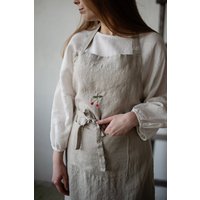 Natürliche Traditionelle Schürze, Leinenschürze, Handstickerei, Küchenschürze, Kochschürze, Leinenschürze Für Frauen, Geschenk Frauen von allthebeautifullinen