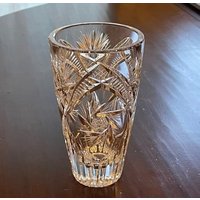 Vintage 6 "Vase Lausitzer 24% Bleikristall Schwer Wie Neu Tief Geschliffener Kristall Davidstern Windrad Design von allthingsmod