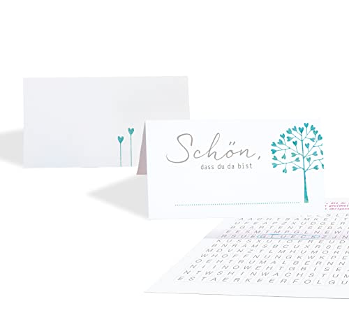 15 Tischkarten Set Platzkarten Hochzeit HERZBAUM Türkis mit SPIEL innenseitig, Tischkärtchen zum beschriften, Namenskarten, Jubiläum Geburtstag Familienfest 15 Tischkarten Set Platzkarten Hochzeit HERZBAUM Türkis mit SPIEL innenseitig, Tischkärtchen zum beschriften, Namenskarten, Jubiläum Geburtstag Familienfest von almira Design