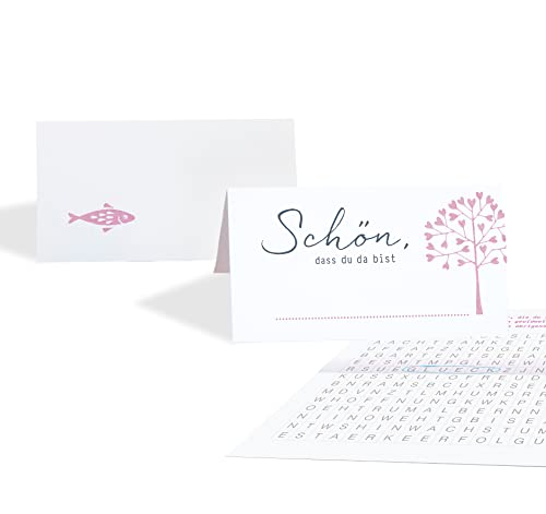 15 Tischkarten Set Platzkarten Taufe HERZBAUM ROSA mit SPIEL innenseitig, Tischkärtchen zum beschriften, Namenskarten, Taufe, Kommunion, Erstkommunion, Firmung, Jubiläum Geburtstag von almira Design