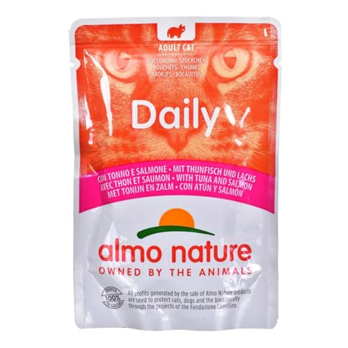 Almo Nature Daily Katzenfutter mit Thunfisch und Lachs Alleinfutter für erwachsene Katzen,Nassfutter- 30er Pack (30 x 70 g) von almo nature