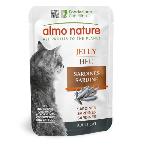 Almo Nature HFC Jelly Nassfutter für Erwachsene Katzen - Sardinen - Human-Grade, Glutenfrei, Monoprotein - 55 g (24 Stück) von almo nature