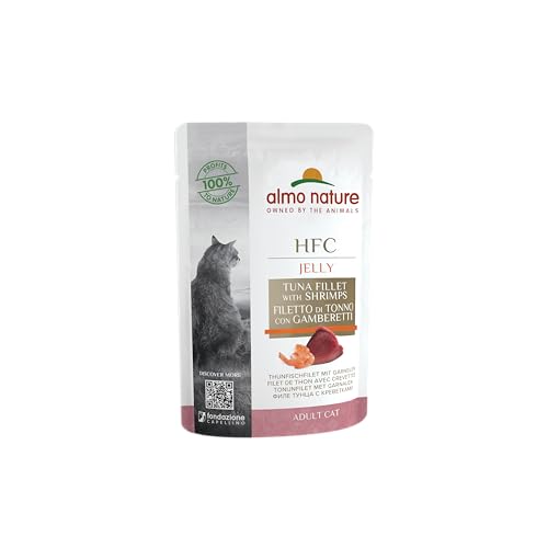 almo nature Katzenfutter – 100% natürlich, in Lebensmittelqualität – Klassische Gelee-Beutel mit Thunfisch & Garnelen (24 x 55 g) von almo nature