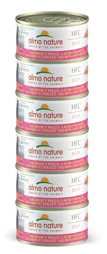 Almo Nature HFC Jelly - Nassfutter für ausgewachsene Katzen - Lachs & Huhn - Human Grade, Glutenfrei - 6 x 70g von almo nature