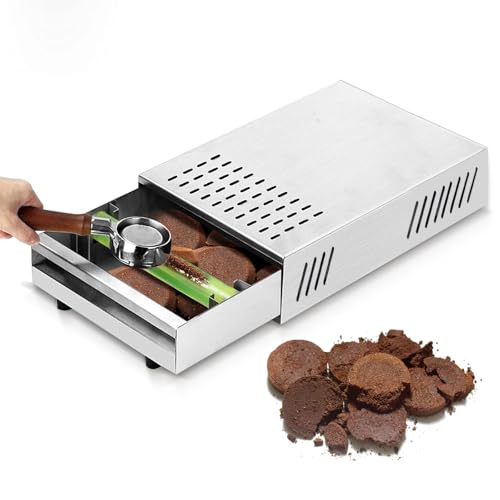 alouweekuky Kaffee Abklopfbehälter Sudschublade für Kaffeesatz, 35 x 25 x 8.3 cm Abschlagbehälter für Siebträger Edelstahl Knock Box Klopfbehälter Abschlagkasten (Edelstahl) von alouweekuky