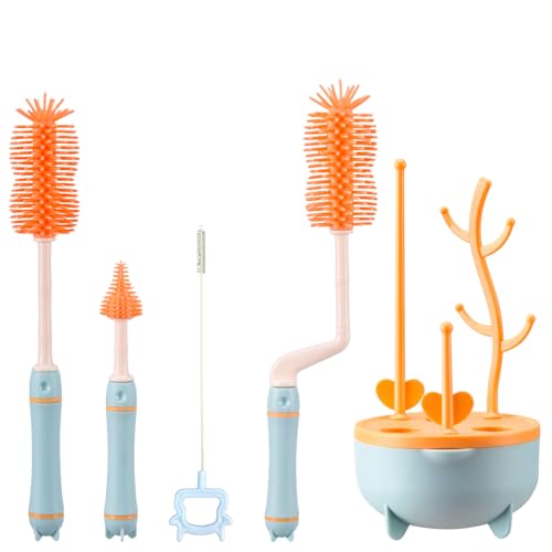 alouweekuky Flaschenbürste Baby Set, 4er Set Silikon Flaschenbürsten, Saugerbürsten, Strohhalmbürsten, mit Abtropfgestell Flaschen, BPA-frei Bottle Brush von alouweekuky