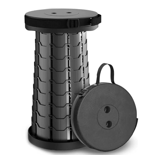 alouweekuky Klapphocker Falthocker Höhenverstellbar Faltbar Hocker Sitzhocker Klappbar Stool für Camping, BBQ, Küche, Werkzeugraum, Kinder, Belastung 200kg (Schwarz) von alouweekuky