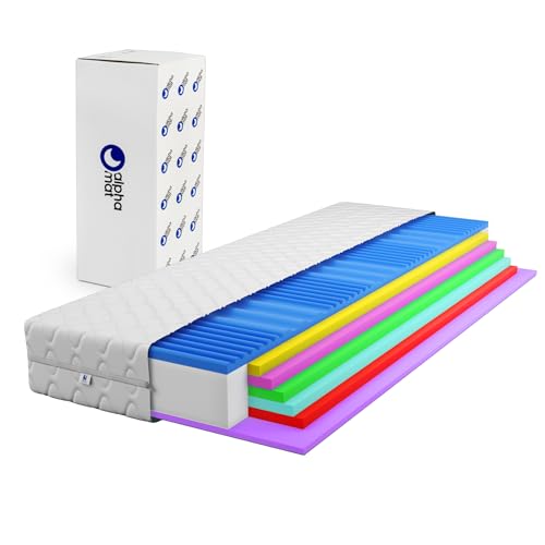 alpha mat Matratze Schaumstoffmatratze 180 x 200 ECO Perfect Höhe 20 cm, Rollmatratze 7-Zonen Härtegrad H3 H4 mittelfest, profilierter Schaumstoff, Oeko-Tex, Hyperallergen, waschbarer Bezug von alpha mat