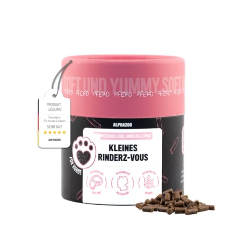 alphazoo Kleines Rinderz-Vous 65g I Softe Leckerli Rind für Hunde I Hoher Fleischanteil, Getreidefrei, Zuckerfrei I Natürliche Hundeleckerlies I Gesunde Leckerlies für Training & Belohnung von alphazoo