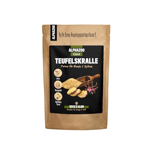 alphazoo Afrikanische Teufelskralle Hund, Katze & Nager I Reines Teufelskralle Pulver 100 g I Hochdosiert & gemahlen I Stärkung von Gelenken & Knochen von alphazoo