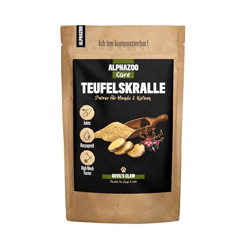 alphazoo Afrikanische Teufelskralle Hund, Katze & Nager I Reines Teufelskralle Pulver 250 g I Hochdosiert & gemahlen I Stärkung von Gelenken & Knochen von alphazoo