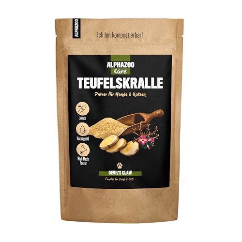 alphazoo Afrikanische Teufelskralle Hund, Katze & Nager I Reines Teufelskralle Pulver 500 g I Hochdosiert & gemahlen I Stärkung von Gelenken & Knochen von alphazoo