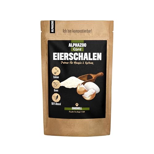 alphazoo Eierschalen-Pulver 500g für Hund und Katzen, Natürliche Calcium-Quelle als Unterstützung für Knochen und Zähne, Kalzium zum Barfen von alphazoo