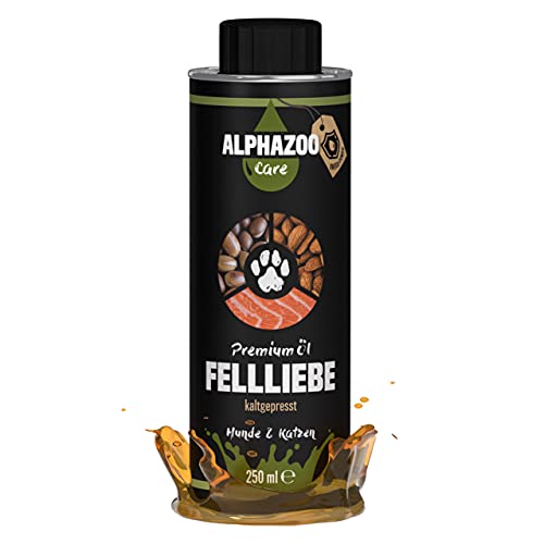 alphazoo Fellliebe Natur-Futteröl 250ml, Fellpflege für Hunde Katzen Pferde, Omega-3 Omega-6 Fellglanz, Natürlich gegen Juckreiz & Schuppen, mit Lachsöl, Mandelöl & Arganöl, Barf-Öl Mischung, Fischöl von alphazoo