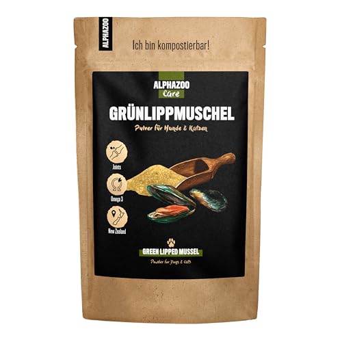 alphazoo Grünlippmuschel Hund, Katze & Meerschweinchen UVM. I Neuseeländisches Grünlippmuschel Pulver 750 g I Natürliches Gelenkpulver in Vollfett-Qualität von alphazoo