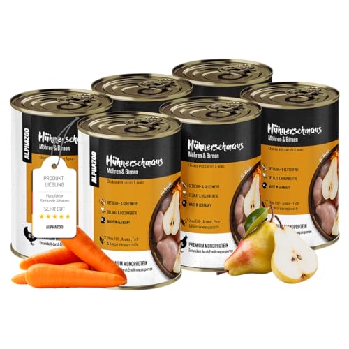 alphazoo Hundefutter nass Huhn 6 x 400 g I Premium Nassfutter für Hunde I Getreidefrei & mit hohem Fleischanteil I Hühnerschmaus Adult ohne Getreide und Zucker I Ausgewachsene Hunde & Welpen alphazoo Hundefutter nass Huhn 6 x 400 g I Premium Nassfutter für Hunde I Getreidefrei & mit hohem Fleischanteil I Hühnerschmaus Adult ohne Getreide und Zucker I Ausgewachsene Hunde & Welpen von alphazoo