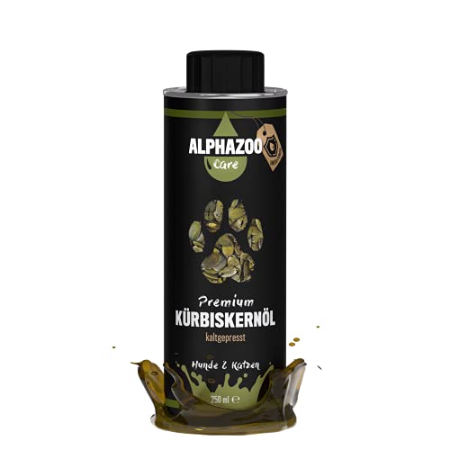 alphazoo Kürbiskernöl für Hunde & Katzen 500 ml I Mit Omega-6 Fettsäuren, Vitaminen & Mineralstoffen I Unterstützt Verdauung I Kaltgepresstes Futteröl von alphazoo