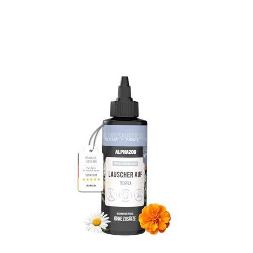 alphazoo Ohrenreiniger für Hunde – Lauscher-Auf Ohrenreiniger für Hunde100 ml Natur-Ohrentropfen gegen Entzündungen, Milben, Pilz & Juckreiz – sanfte Entfernung von Ohrenschmalz & Geruch von alphazoo