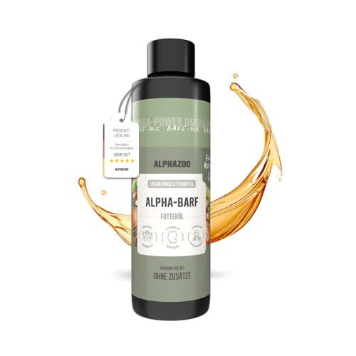 alphazoo Premium Barf-Öl für Katzen 250 ml – Natürliches Futteröl mit Lachsöl & Nachtkerzenöl, reich an Omega 3-6-9 Fettsäuren – Für glänzendes Fell, gesunde Haut & mehr Vitalität von alphazoo