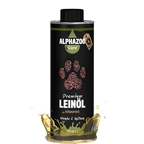 alphazoo Premium Leinöl Hunde, Katzen & Nager 500ml I Mit Omega-3 & Omega-6-Fettsäuren I Kaltgepresst, natürlich rein I Für Fellpflege & Verdauung von alphazoo