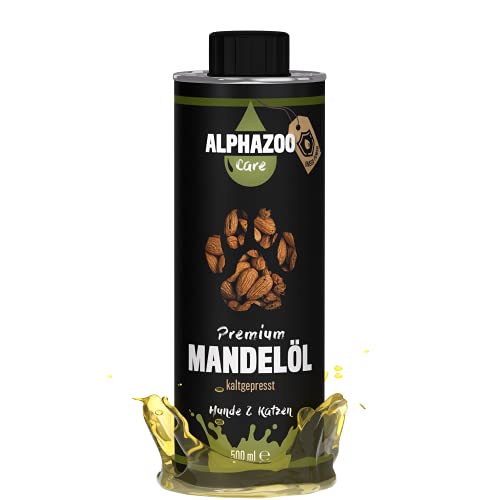 alphazoo Natürliches Mandelöl für Hunde und Katzen 500ml I Natürliches Öl aus Mandeln zur Fellpflege I Für glänzendes Fell I Ideal als Barf-Ergänzung von alphazoo