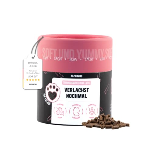 alphazoo Verlachst Nochmal 65g I Softe Leckerli Sticks Lachs + Huhn für Katzen I Extra fleischig, Getreidefrei, Zuckerfrei I Natürliche Katzensnacks I Gesunde Katzenleckerlies zur Belohnung I Snack von alphazoo
