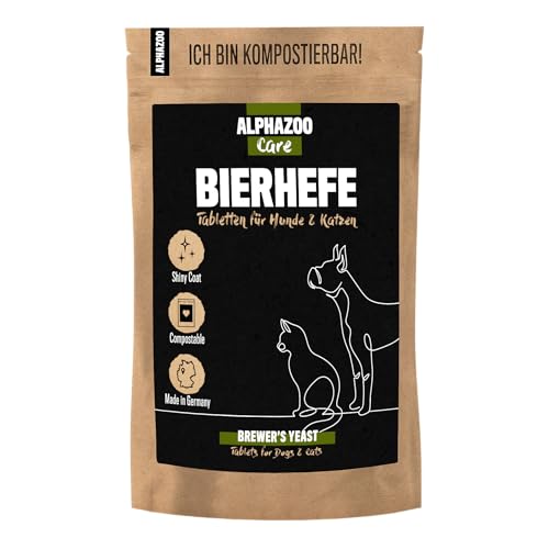 alphazoo Bierhefe-Tabletten für Hunde, Katzen & Nager 120 STK. I Fellpflege Tabs für glänzendes Fell & gesunde Haut I Natürliches Anti Zecken Mittel von alphazoo