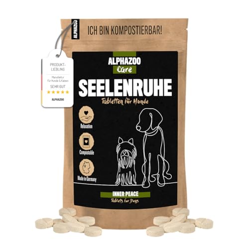 alphazoo Seelenruhe I Natürliches Beruhigungsmittel für Hunde I 120 x Tabletten mit Baldrian | Gegen Stress und Angst | Für mehr Entspannung von alphazoo