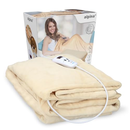 Alpina Elektrischer Heizdecke - Wärmedecke 180 x 130 cm - Wärmeunterbett 180W - Beheizbare Decke mit 10 Wärme Einstellungen - Waschmaschinenfest - Timer vond 1 bis 9 Stunden - Polyester - Beige von alpina