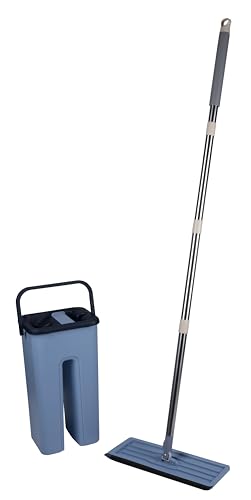 Alpina Wischmopp und Eimer Set - Bodenreiniger inkl. 2 Mikrofasertücher - für Hartböden - 360° Rotation, Blau von alpina