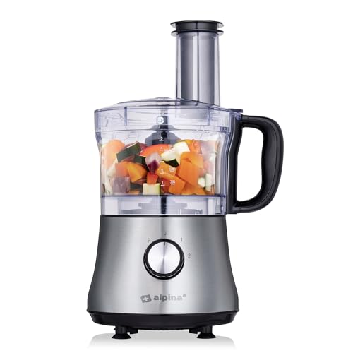 alpina 3-in-1 Küchenmaschine - 1L - 600W - Food Processor - 2 Geschwindigkeiten - Hacken, Schneiden und Reiben - Aluminium - Silber alpina 3-in-1 Küchenmaschine - 1L - 600W - Food Processor - 2 Geschwindigkeiten - Hacken, Schneiden und Reiben - Aluminium - Silber von alpina