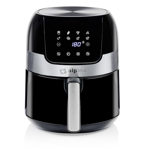 alpina Airfryer 3,5L - Heißluftfritteuse 1400W - Temperatur Einstellbar von 80 bis 200 °C - für 3 bis 5 Personen - Luftfritteuse mit Timer bis 60 Min - Digitales Display - Metal - Schwarz von alpina