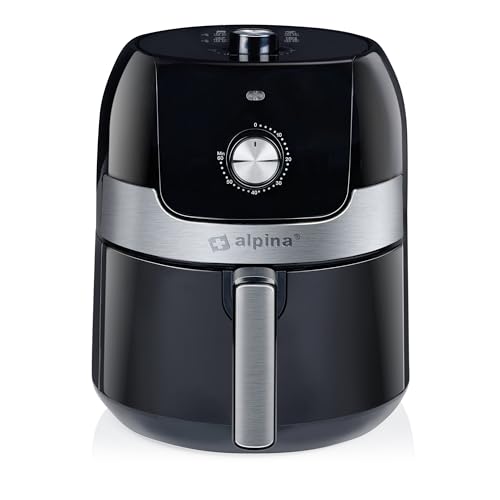 alpina Airfryer 3,5L - Heißluftfritteuse 1400W - Temperatur Einstellbar von 80 bis 200 °C - für 3 bis 5 Personen - Luftfritteuse mit Timer bis 60 Min - Spülmaschinefreundlich - Metal - Schwarz von alpina