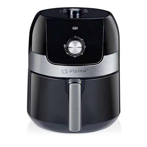 alpina Airfryer 3,5L - Heißluftfritteuse 1400W - Temperatur Einstellbar von 80 bis 200 °C - für 3 bis 5 Personen - Backofenmit Timer bis 60 Min - Spülmaschinefreundlich - Metal - Schwarz von alpina