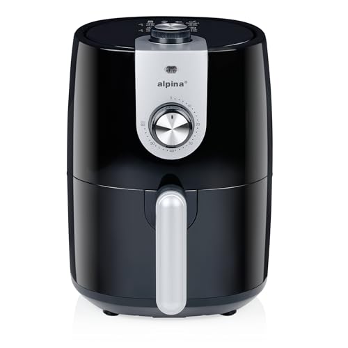 alpina Airfryer 2L - Heißluftfritteuse 900W - Temperatur Einstellbar von 80 bis 200 °C - für 2 bis 3 Personen - Luftfritteuse mit Timer bis 60 Min - Spülmaschinefreundlich - Metal - Schwarz von alpina