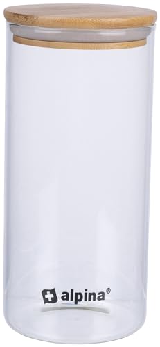 alpina Aufbewarungsglas 1.25L - Glasbehälter mit Deckel - Vorratsgläser aus Borosilikatglas/Bambus - Geeignet für Süßigkeiten, Reis, Spagetthi, Cornflakes und Mehr - Spülmaschinenfest alpina Aufbewarungsglas 1.25L - Glasbehälter mit Deckel - Vorratsgläser aus Borosilikatglas/Bambus - Geeignet für Süßigkeiten, Reis, Spagetthi, Cornflakes und Mehr - Spülmaschinenfest von alpina