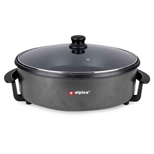 alpina Bratpfanne XXL Ø 42CM - Multifunktionale Pfanne 1500W - Antihaft Pfanne - Pfanne Beschichtet - Elektrischer Brat- & Universalpfannen - mit Einstellbaren Thermostat - Metall - Schwarz von alpina