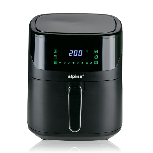 alpina Digitale Heißluftfritteuse 6L - Airfryer für 4 bis 6 Personen - Air Fyer mit einstellbarer Temperatur von 80°C bis 200°C - Heissluftfriteuse mit Timer bis 60 Minuten - Schwarz von alpina