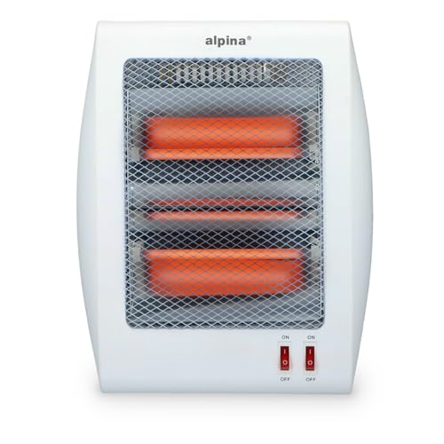 alpina Elektroheizung LQ002 - Heizkörper mit Griff - Tragbarer Elektroheizkörper - mit 2 Heizstufen 400/800W - 27,5 x 12,5 x 48 cm - Kippschutz - Kunststoff/Aluminium - Weiß von alpina