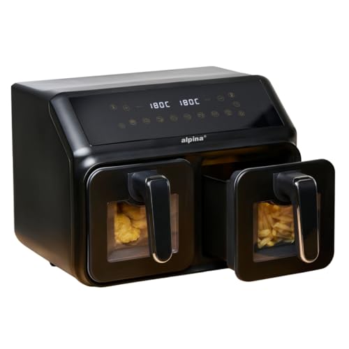 alpina Heißluftfritteuse 2 Kammern 8L - Airfryer mit Digitaldisplay - Air Fryer mit Timer und Temperatur 60 bis 200℃ - Heißluftfritteuse XXL mit 8 Kochprogrammen und Sichtfenstern - Schwarz alpina Heißluftfritteuse 2 Kammern 8L - Airfryer mit Digitaldisplay - Air Fryer mit Timer und Temperatur 60 bis 200℃ - Heißluftfritteuse XXL mit 8 Kochprogrammen und Sichtfenstern - Schwarz von alpina