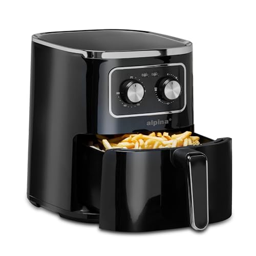 alpina Heißluftfritteuse 4.5L - Airfryer für 3 bis 4 Personen - Air Fryer mit Einstellbare Temperatur von 80°C bis 200°C - Timer bis zu 60 Minuten - Luftfritteuse 1450W - Schwarz von alpina