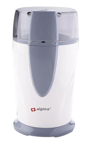 alpina Kaffeemühle Elektrisch - 150 Watt - Auch Nussmühle, Getreidemühle und Mühle für Samen - 65 Gramm pro Zyklus - Edelstahl Messer - Anti-Rutsch-Füße von alpina