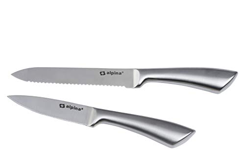 alpina Kochmesserset 2-Teilig - Profi Messerset - Multifunktionales Chefmesser - Bestückt für Küchen - Allzweckmesser aus Edelstahl - Brotmesser - 20 und 24 cm - Silber, von alpina