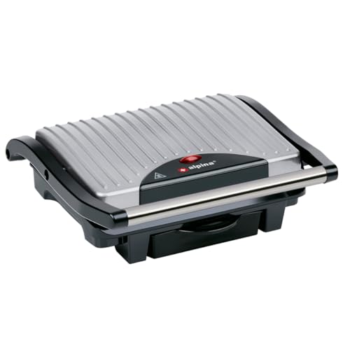alpina Kontaktgrill - Optigrill 230V/1000W - Sandwich Maker - Panini Grill - Multigrill für Gemüse, Brot und Fleisch - Tischgrill mit Antihaftbeschichtung - Tropfschale - Schwarz/Rot von alpina